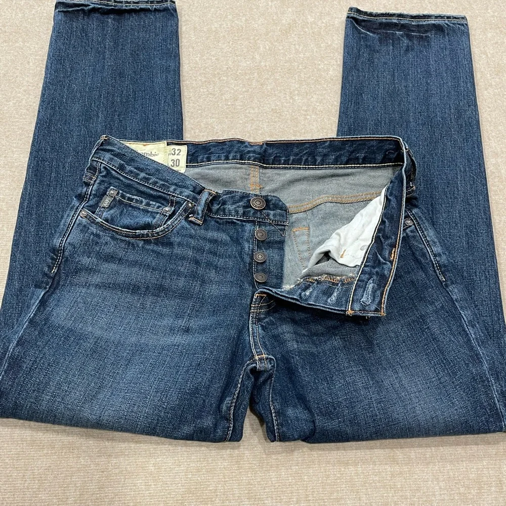 Abercrombie & Fitch Medium Wash Straight Leg Button Fly Denim Blue Jeans 32x30 - Picture 5 of 13